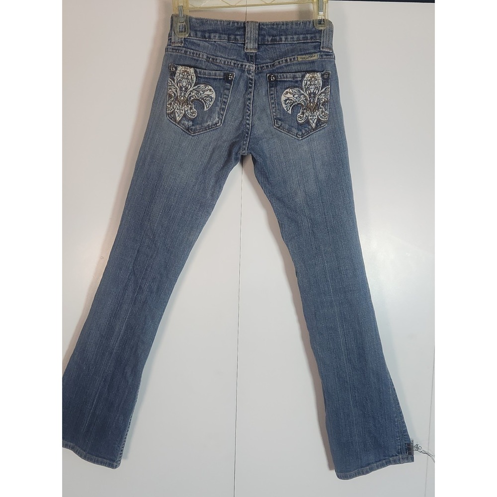 Miss Me Jeans Womens 25 Embellished Fleur De Lis Bootcut Stretch Denim Dark